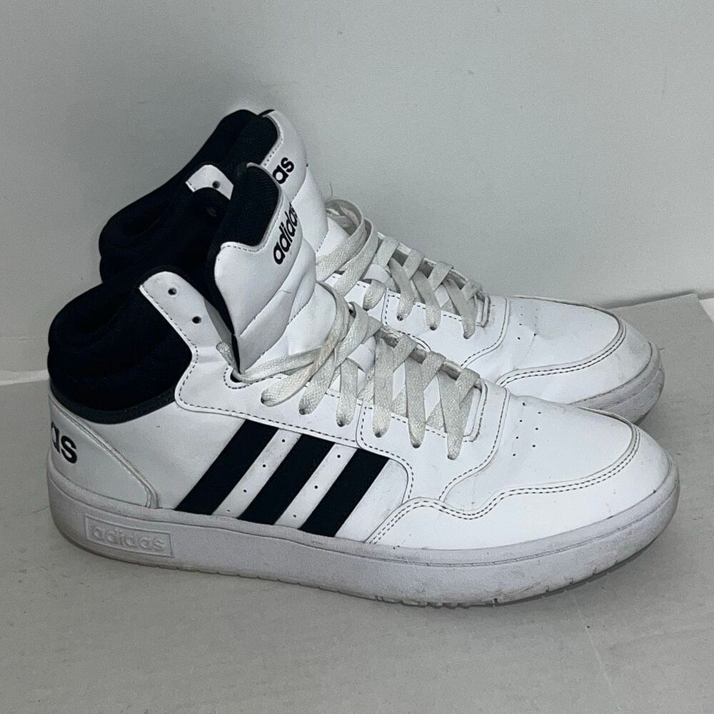 Adidas Mens Cloud White Core Black Hoops 3.0 Mid Lace-Up Sneaker Shoes Size 10.5